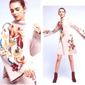 Knitted & knotted anthropologie mock neck embroidered sweater dress size xxs